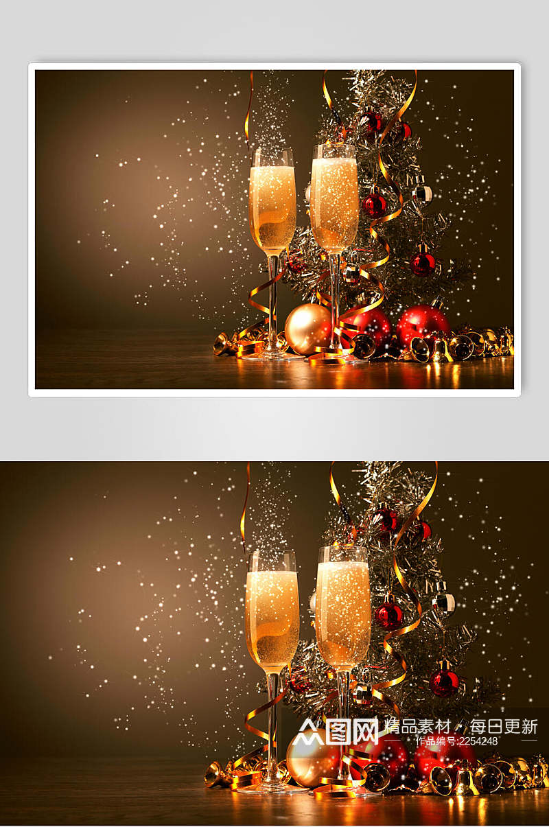 高端圣诞节香槟高脚杯高清图片素材