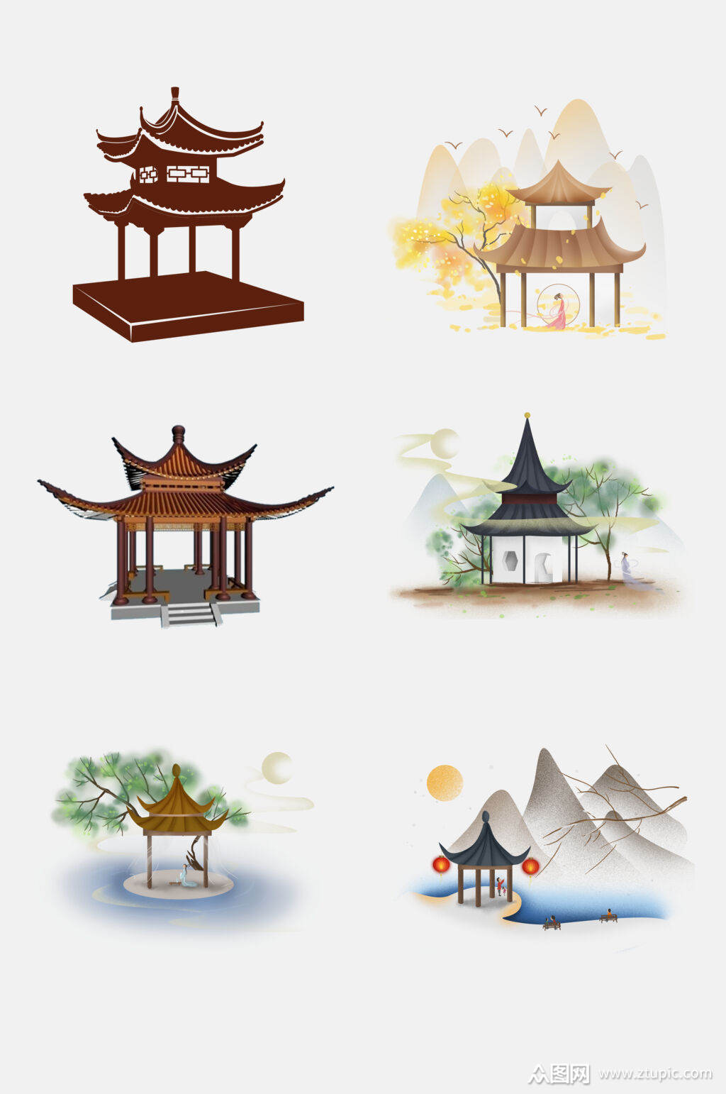 时尚中国风凉亭免抠素材素材