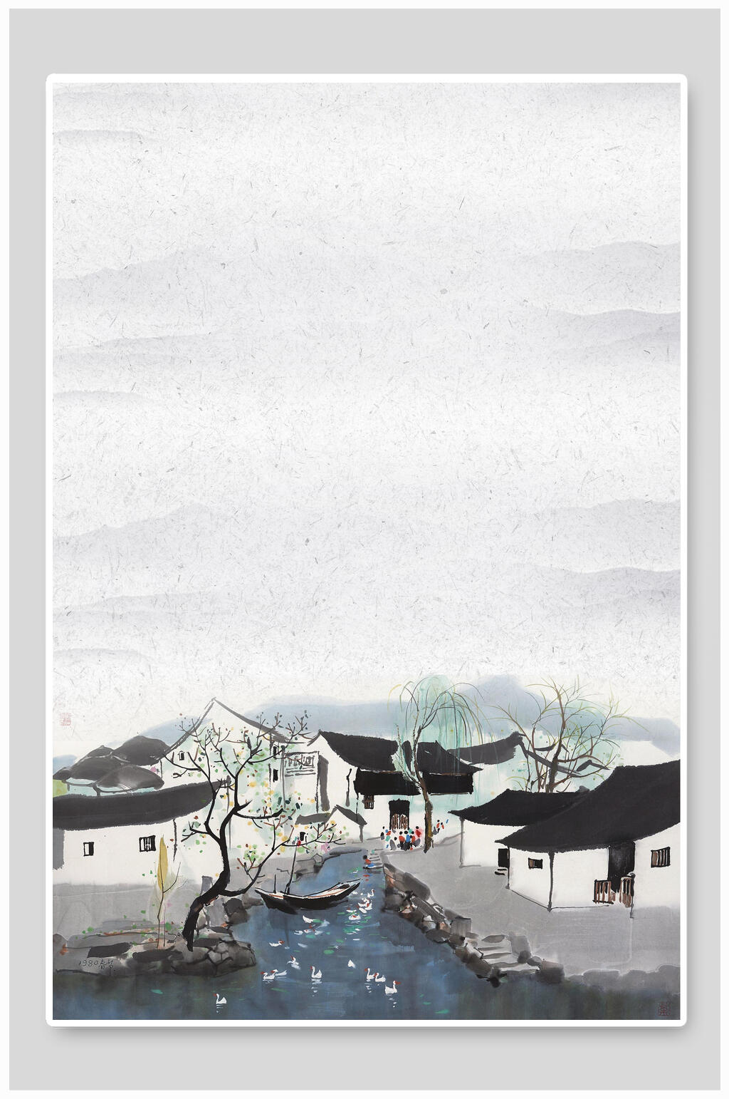 水墨风桃花背景素材素材
