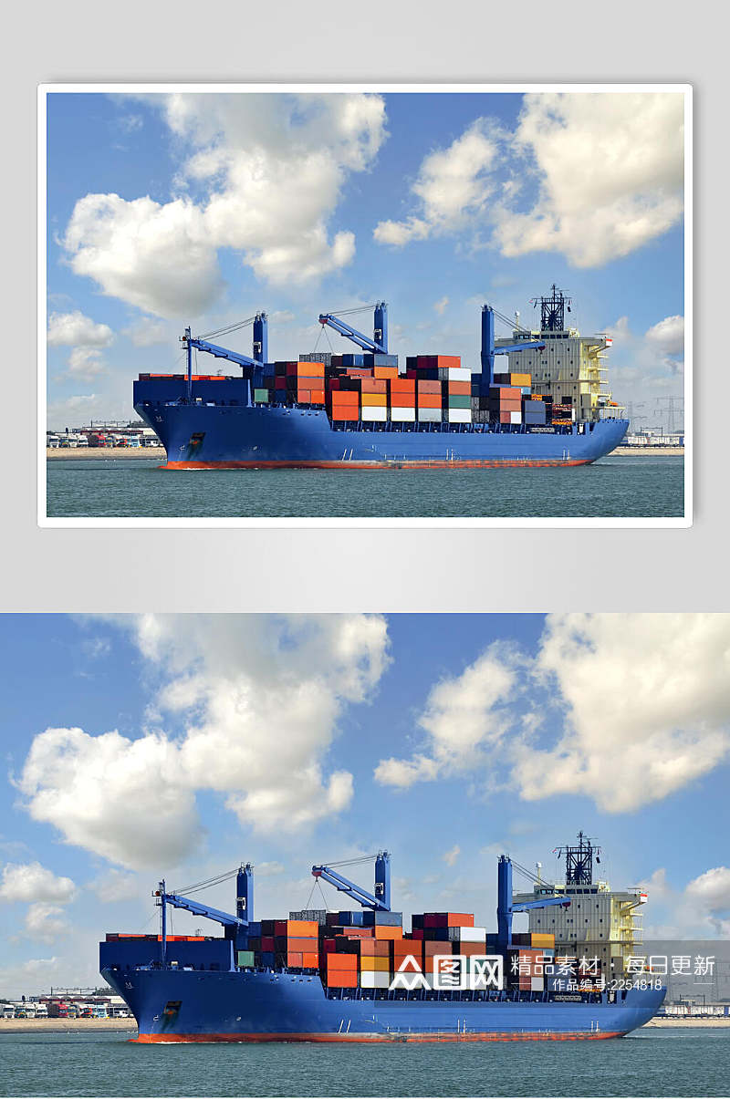 清新天空货轮船舶集装箱码头港口图片素材