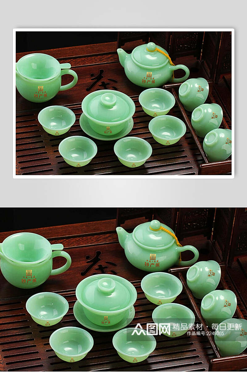 绿色高档茶具摄影图片素材