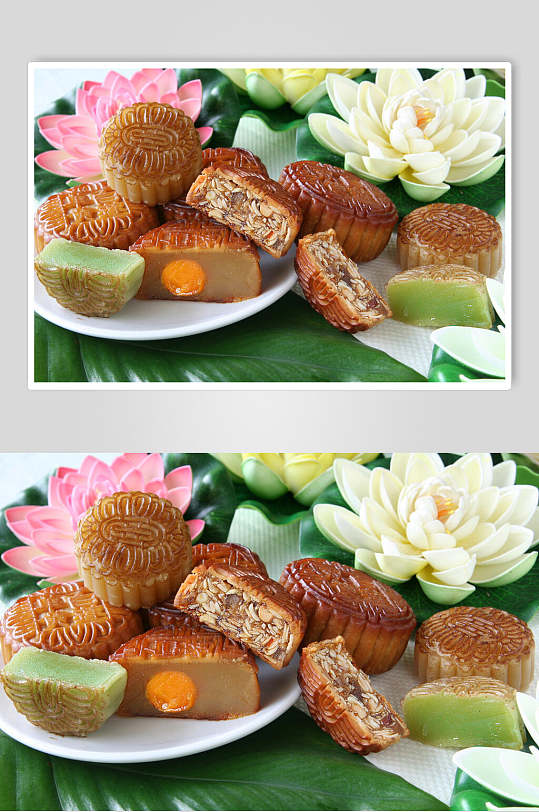 清新鲜花月饼食品高清图片