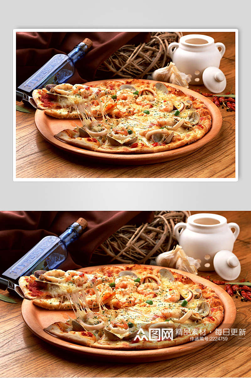 招牌海鲜披萨摄影图素材