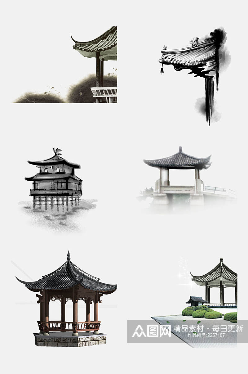 水墨风中国风凉亭建筑免抠素材素材