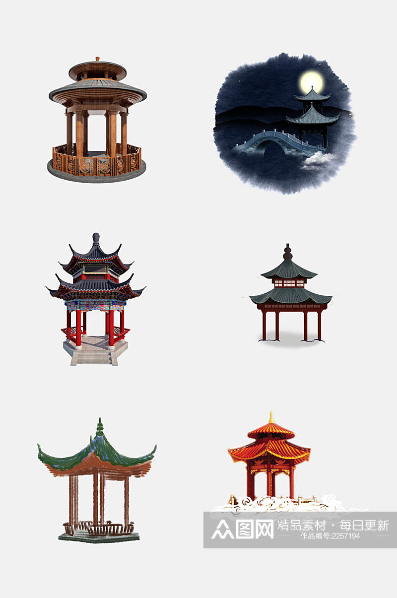 水墨风中国风凉亭建筑免抠设计素材素材