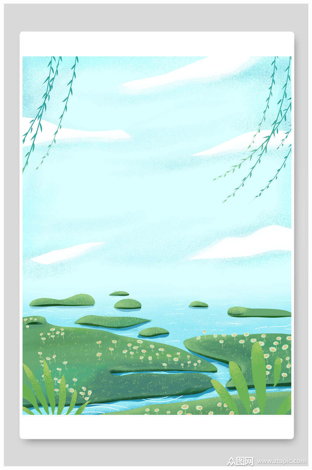 淡雅森林草地插画背景素材