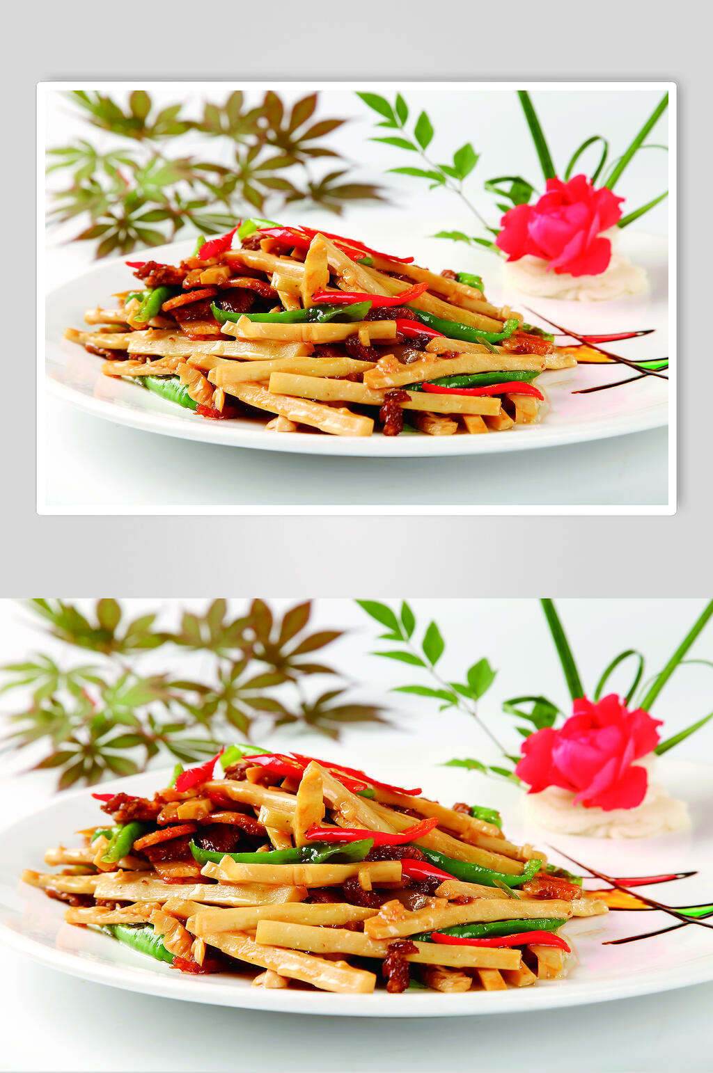 杭椒笋干炒咸肉食物图片素材