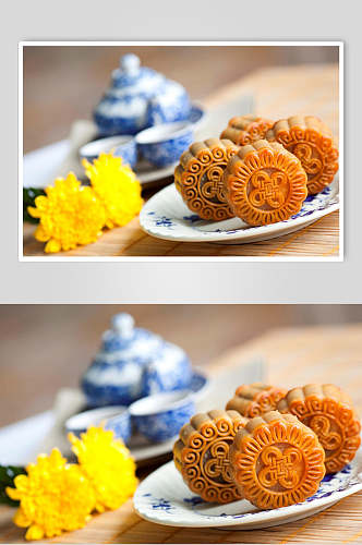 传统鲜花美食月饼食品摄影图片