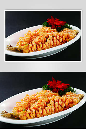蒜香鲈鱼食物摄影图片
