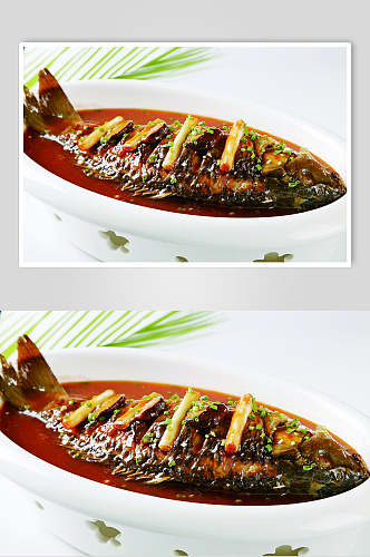 生煎黄河鲤鱼食物摄影图片