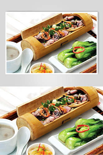 竹筒饭焗田鸡饭食物摄影图片