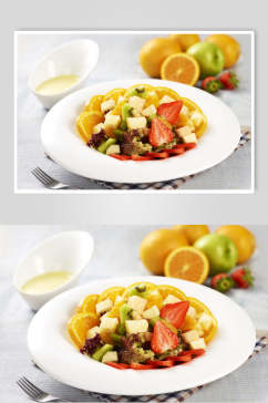 招牌美味水果沙拉食物摄影图片