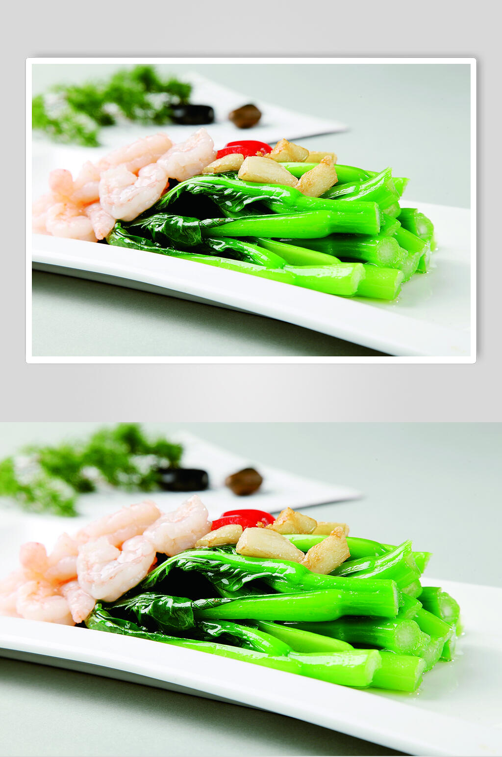 广东菜心炒虾球食品图片素材