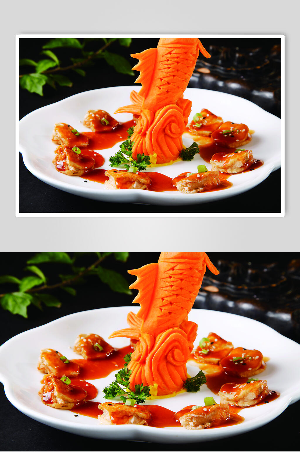 煎酿杏鲍菇食物摄影图片素材