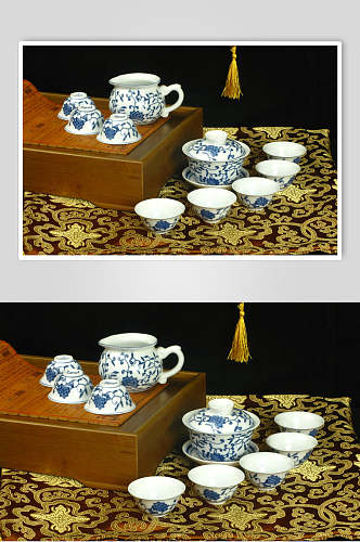 中式青花瓷高档茶具高清图片