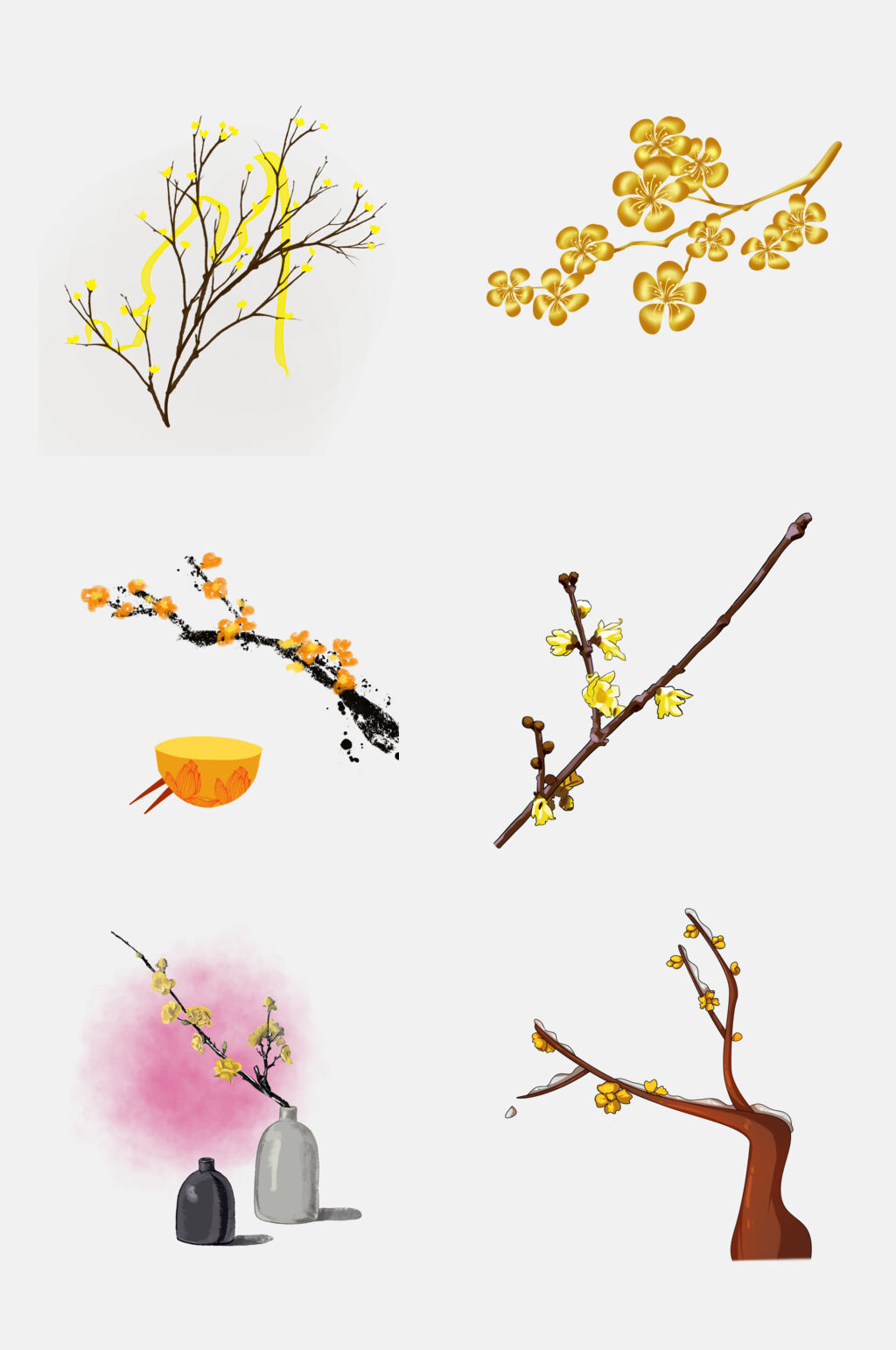 水墨植物梅花免扣素材素材