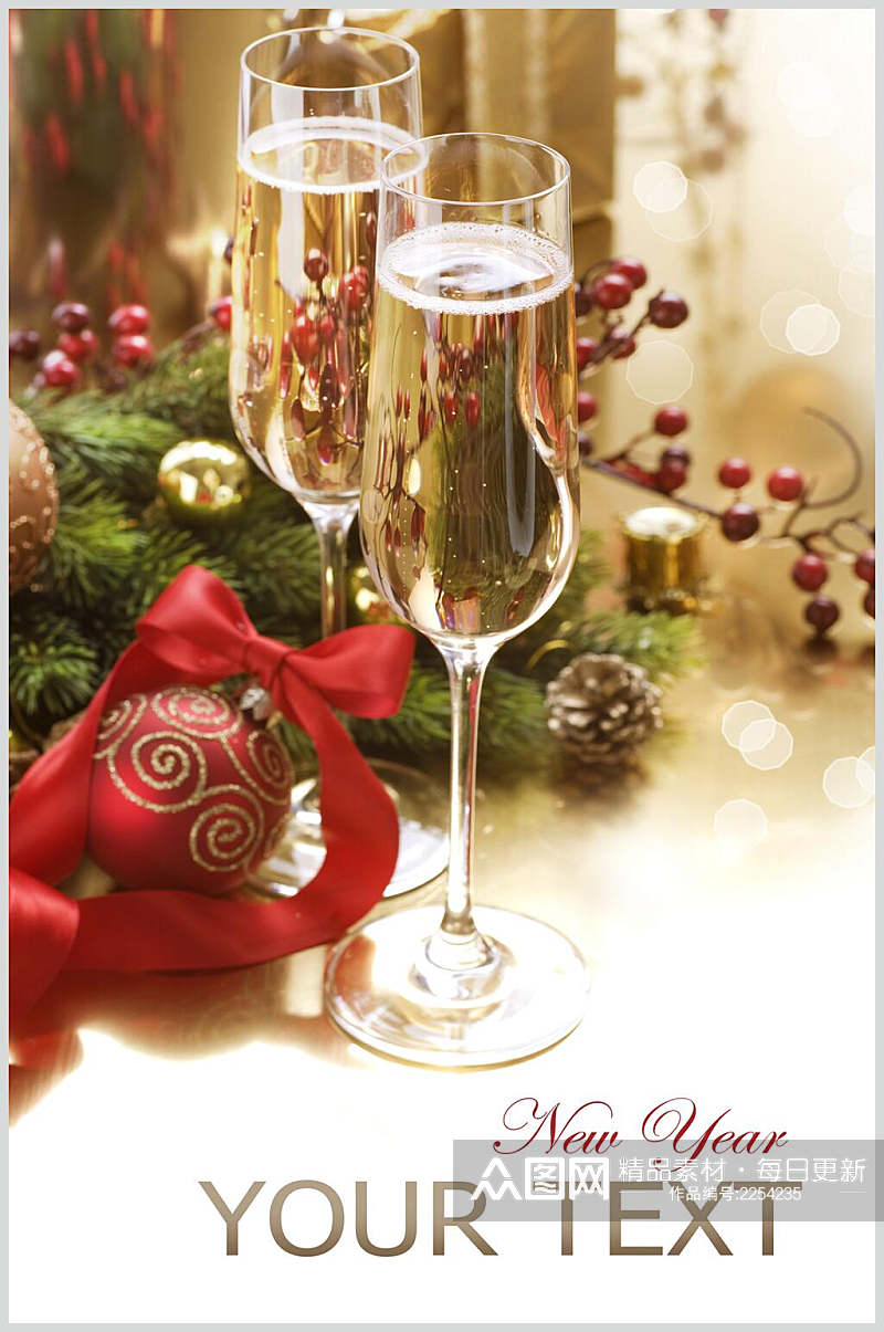 圣诞节时尚香槟高脚杯高清图片素材