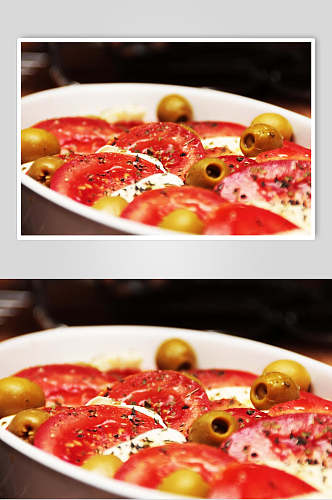 番茄焗芝士食物摄影图片