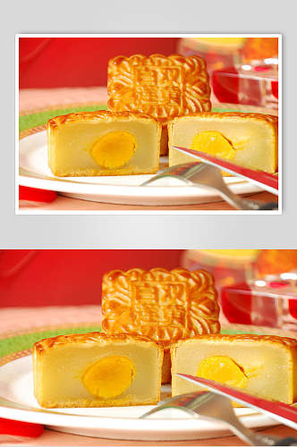 蛋黄莲蓉月饼食品摄影图片