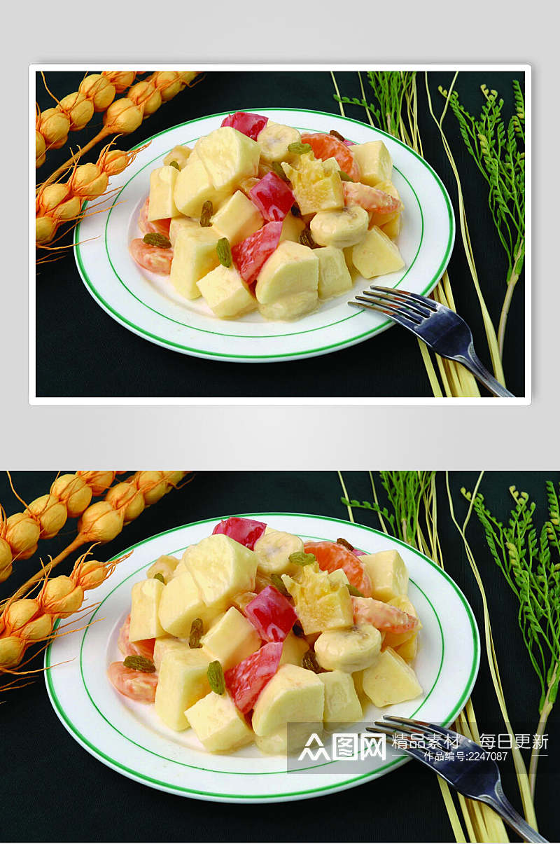 清新绿色水果沙拉食物摄影图片素材