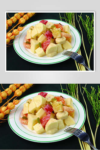 清新绿色水果沙拉食物摄影图片