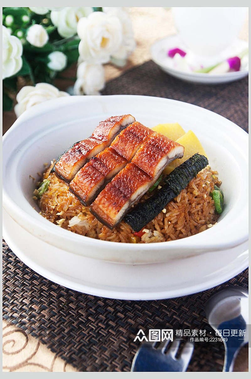 锅仔鳗鱼焗饭餐饮高清图片素材