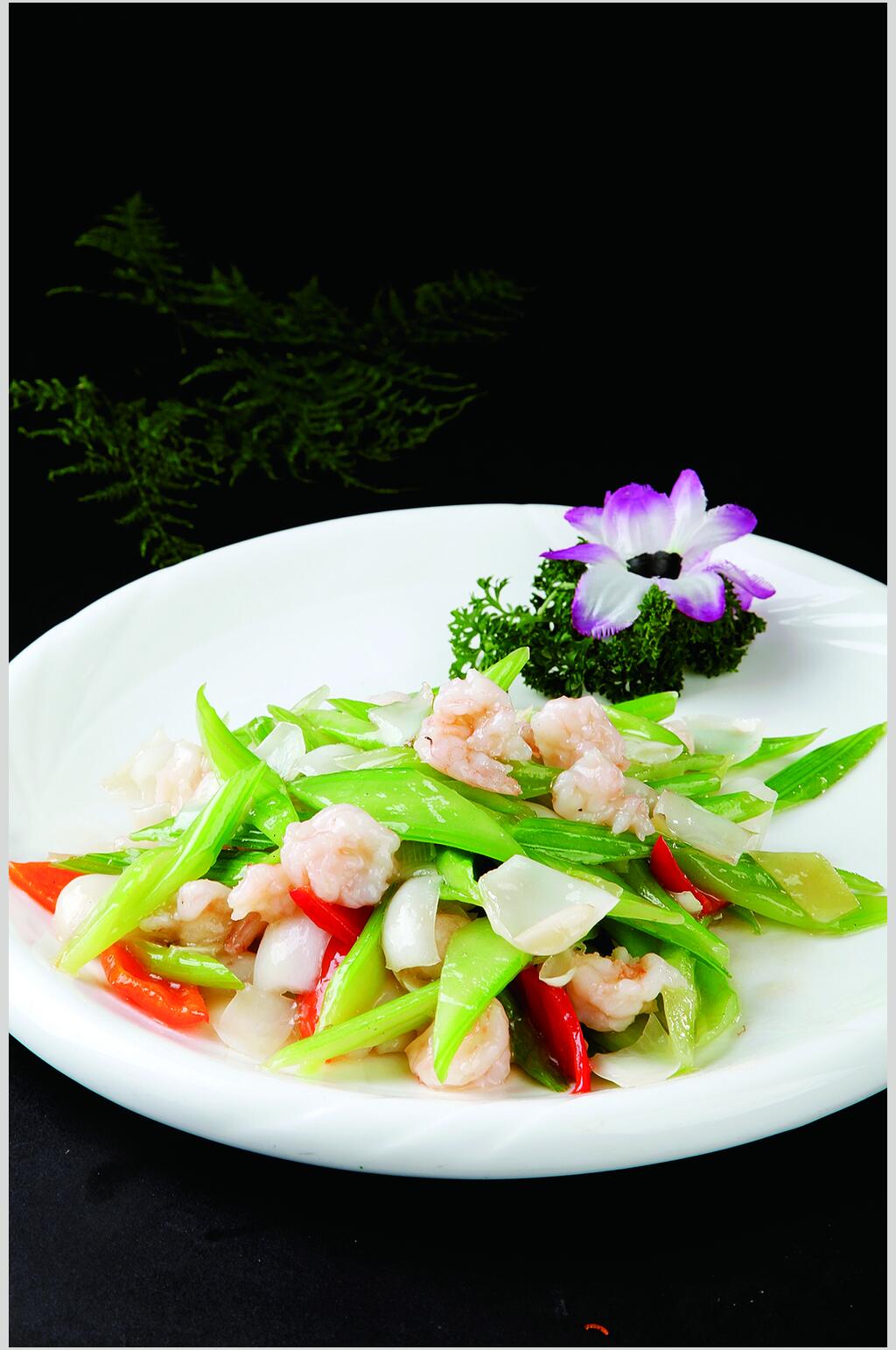 西芹百合炒虾仁食物摄影图片素材
