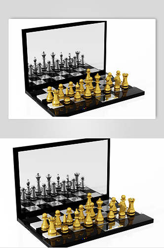 金色国际象棋棋盘棋局摄影图
