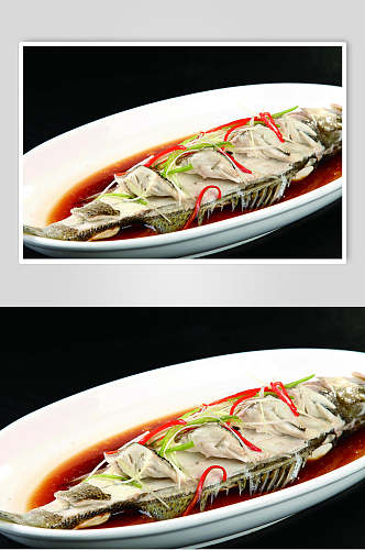 葱油海鲈鱼食物高清图片