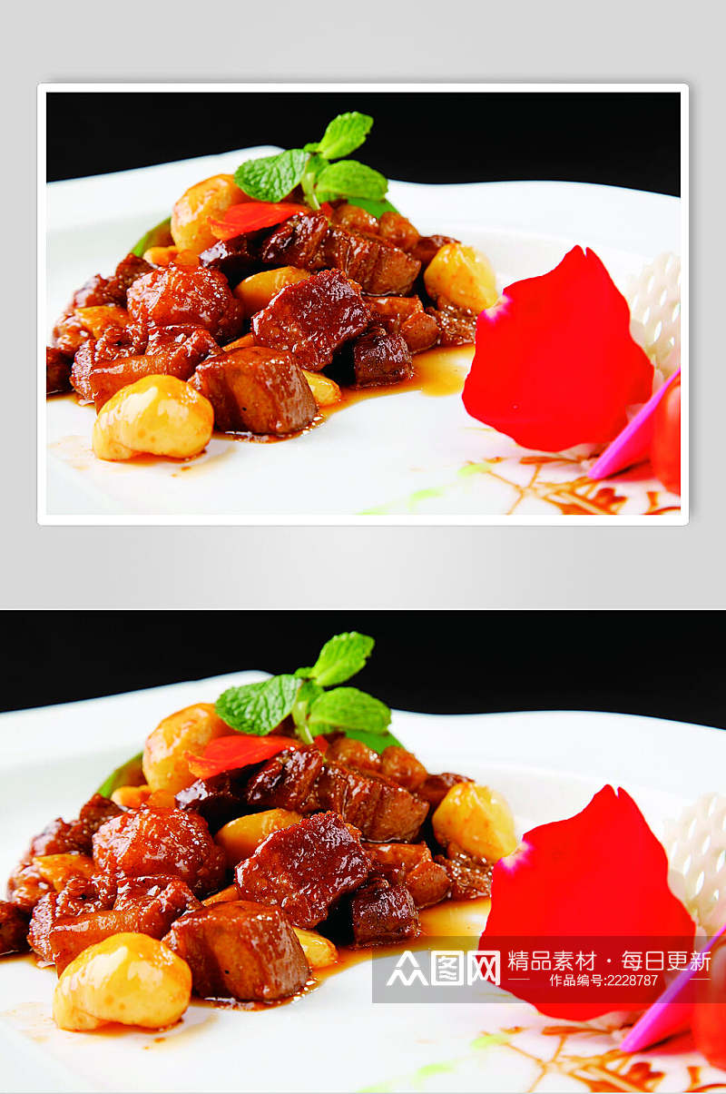 粽香板栗红烧肉食物摄影图片素材