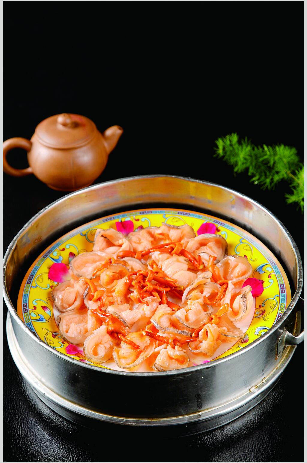 虫草花蒸鳄鱼肉食物摄影图片素材