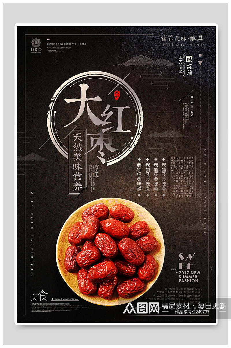 黑色天然美味红枣农产品海报素材