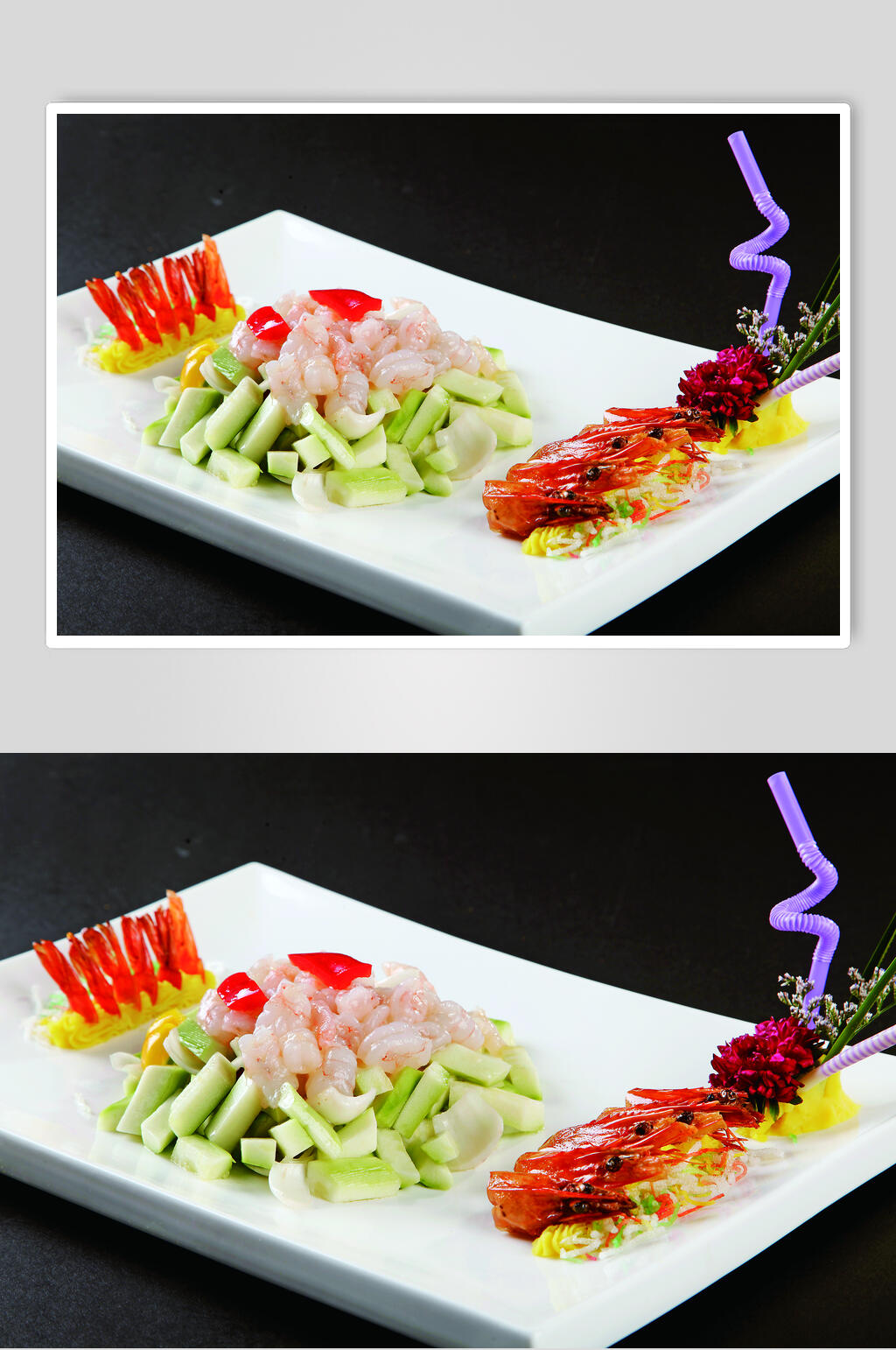 芦笋百合炒大明虾食物摄影图片素材