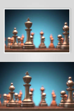 蓝色背景国际象棋棋盘棋局摄影图
