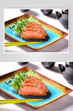 新鲜三文鱼寿司日韩料理食物图片