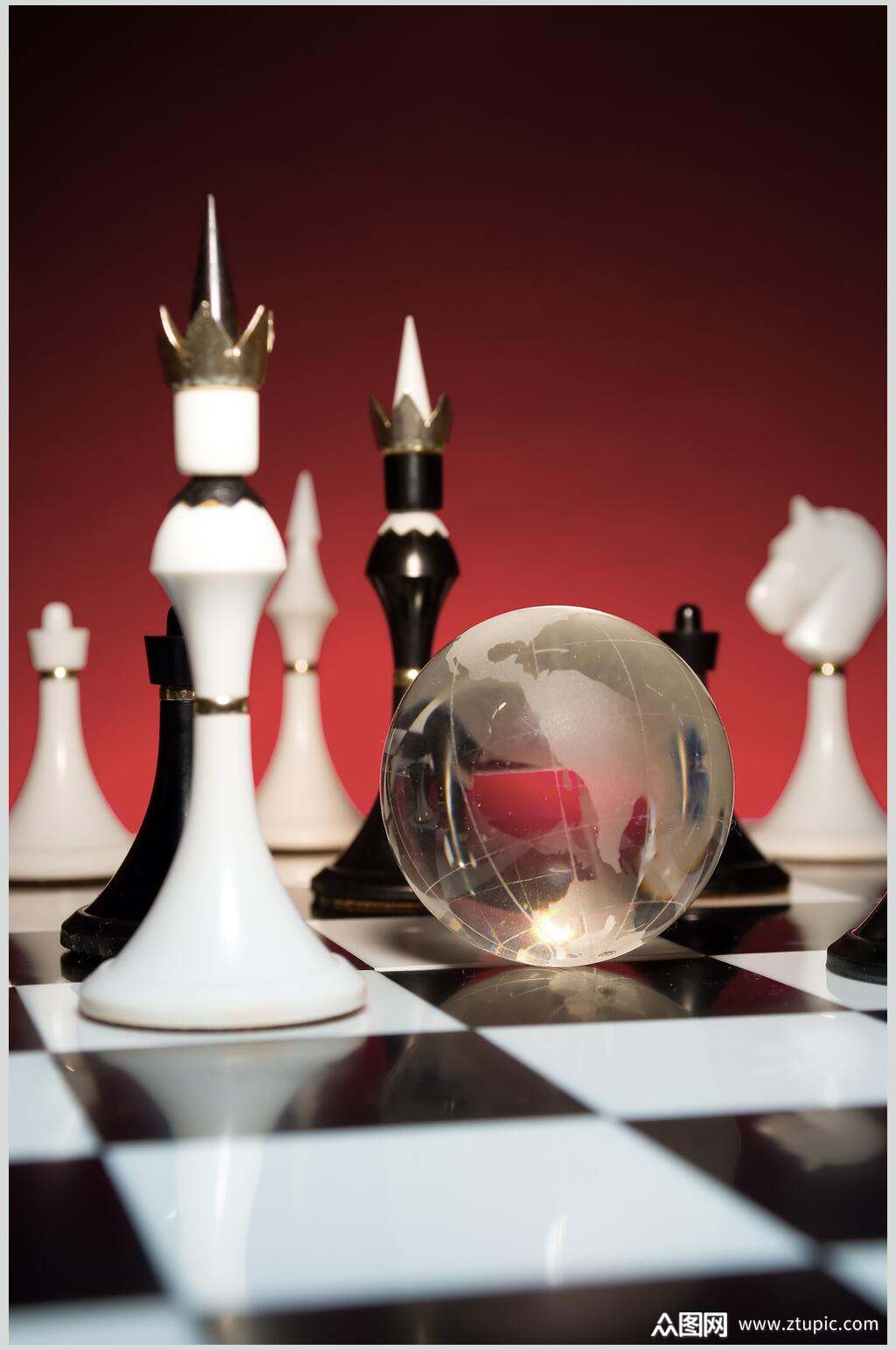 水晶国际象棋棋盘棋局摄影图