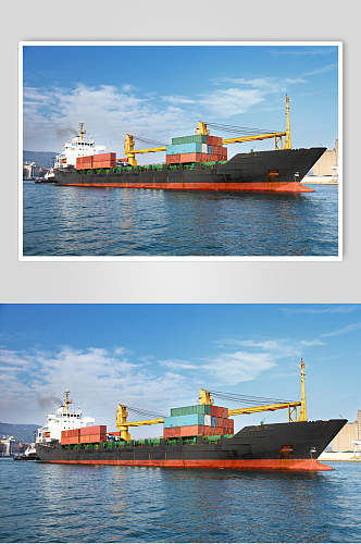 蓝天白云货轮船舶集装箱码头港口图片