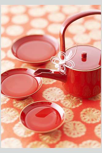 简约红色高档茶具图片