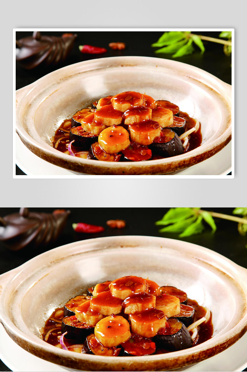 杏鲍菇焗茄子食物摄影图片素材