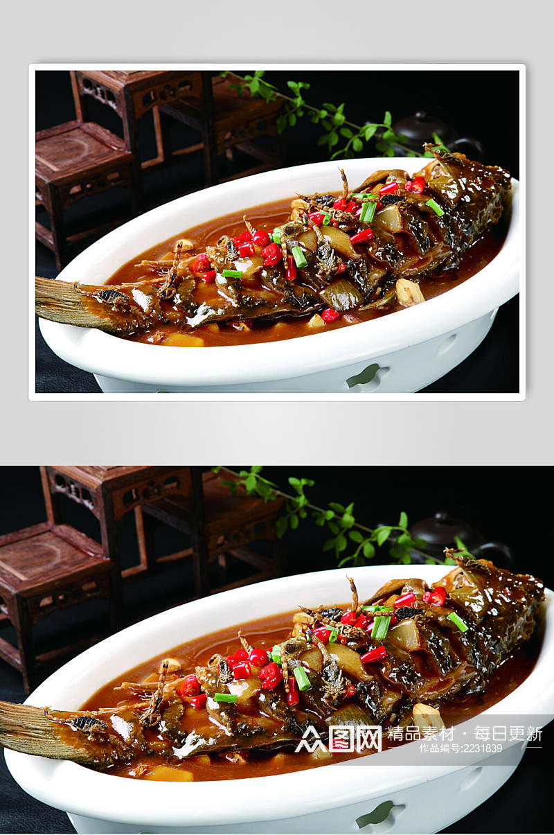 黄河鲤鱼煨金虫餐饮高清图片素材