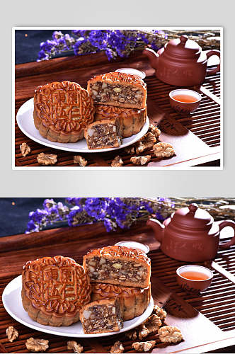 传统五仁月饼食品摄影图片