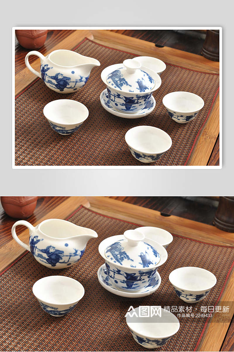 中国风青花瓷高档茶具高清图片素材