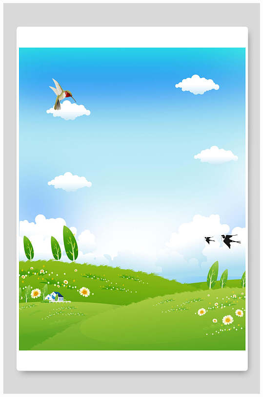 清新春季森林草地插画背景素材