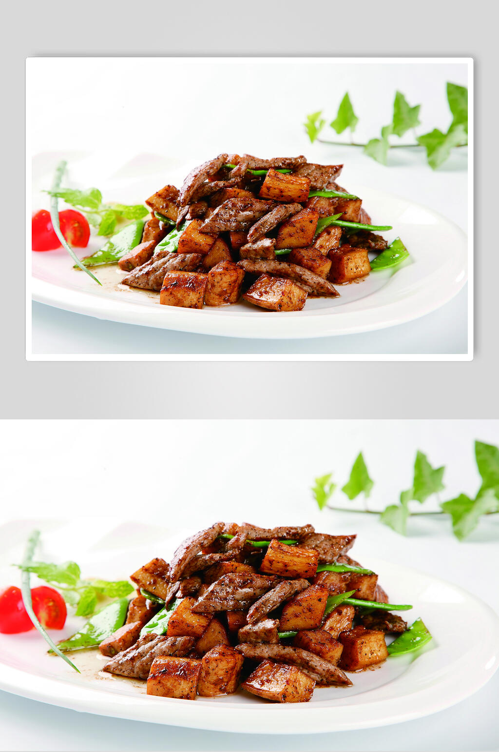 鲍菇牛仔粒食物高清图片素材