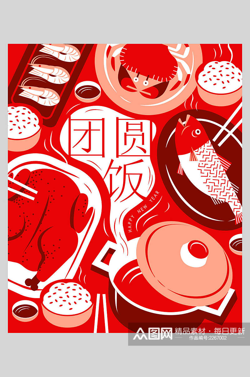 红色美食团圆饭海报素材