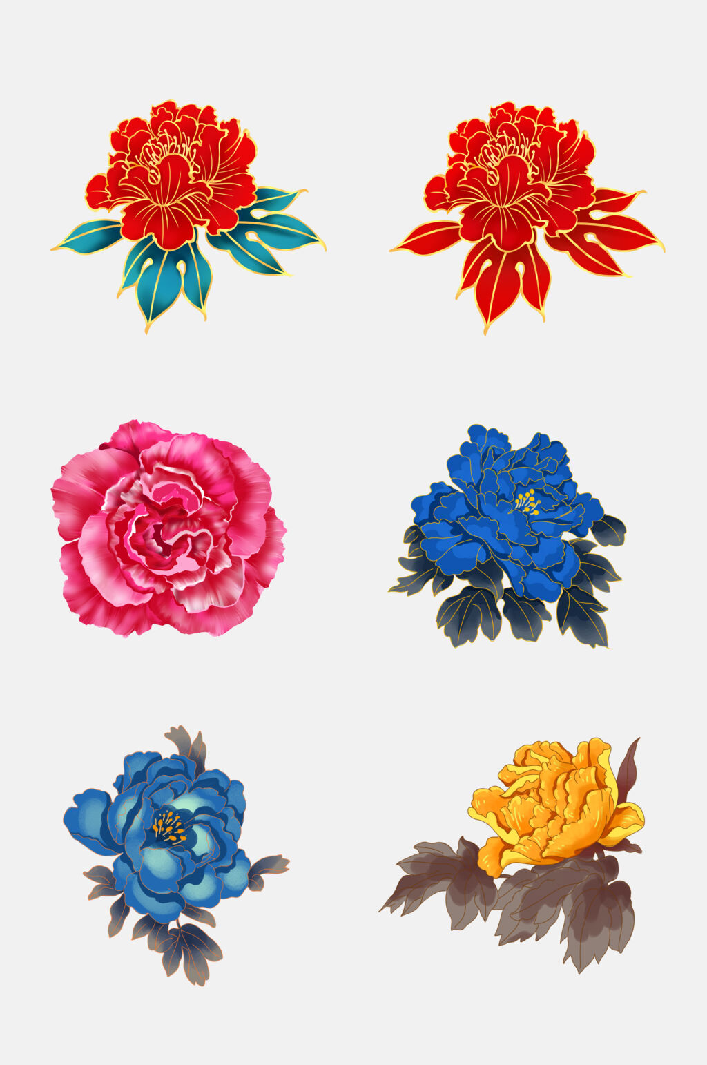 清新中国风花开富贵牡丹花朵免抠素材素材