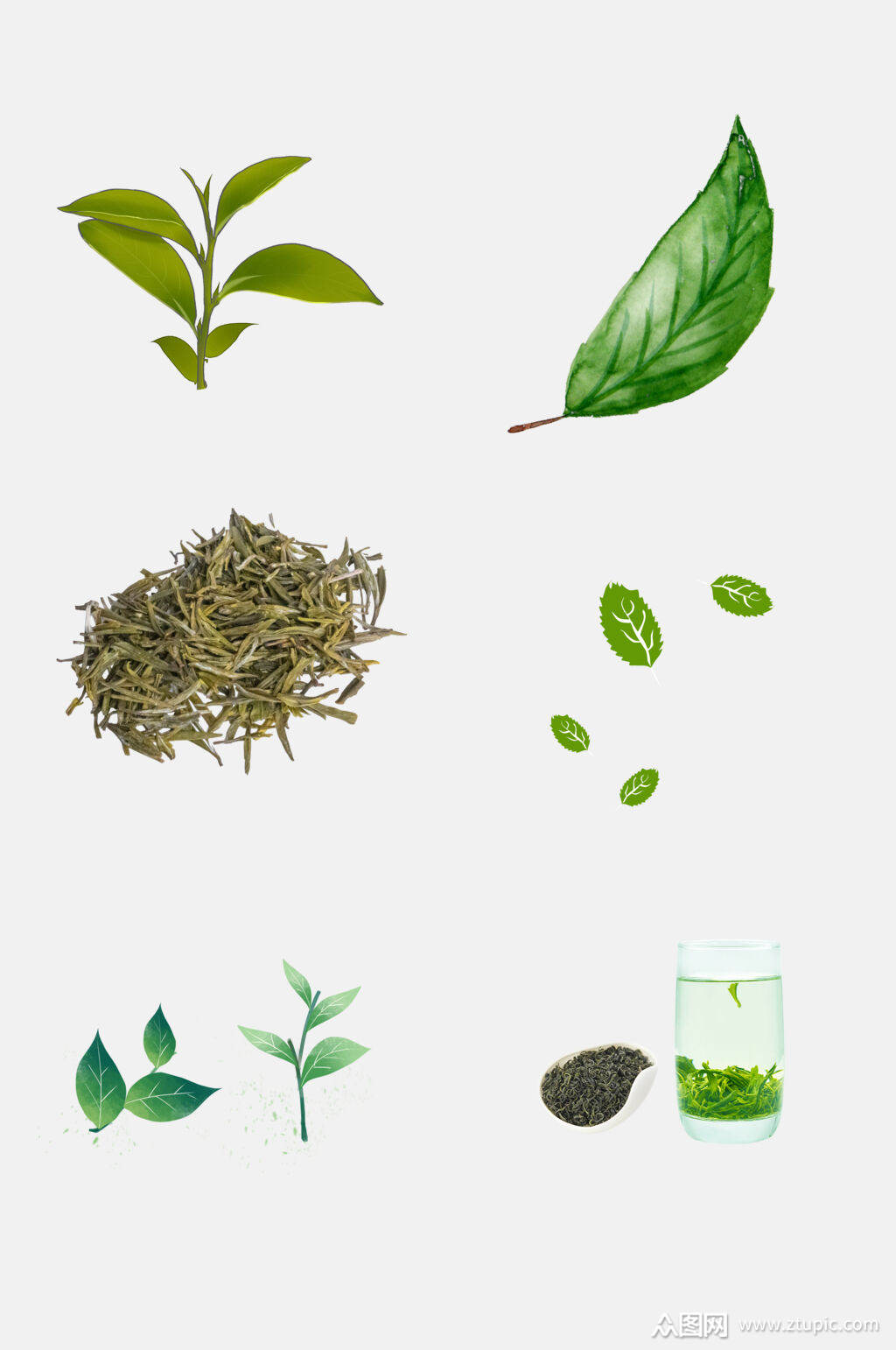 手绘水彩叶子茶叶新茶绿茶免抠素材素材