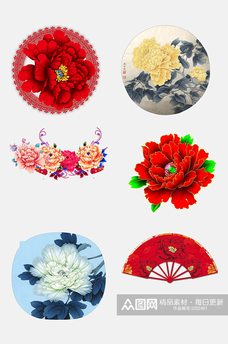 中国风花开富贵牡丹花朵图案免抠素材素材