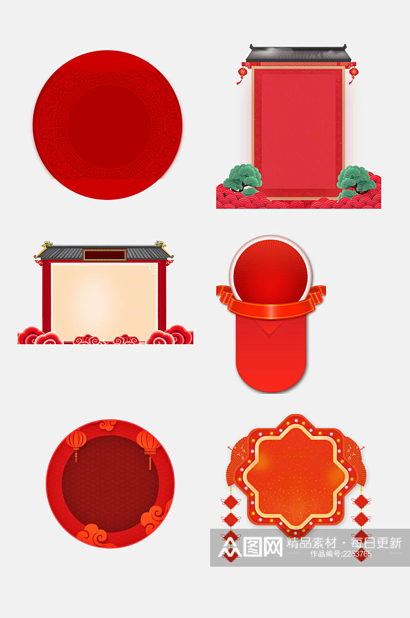 红色新年卷轴文本框免抠素材素材