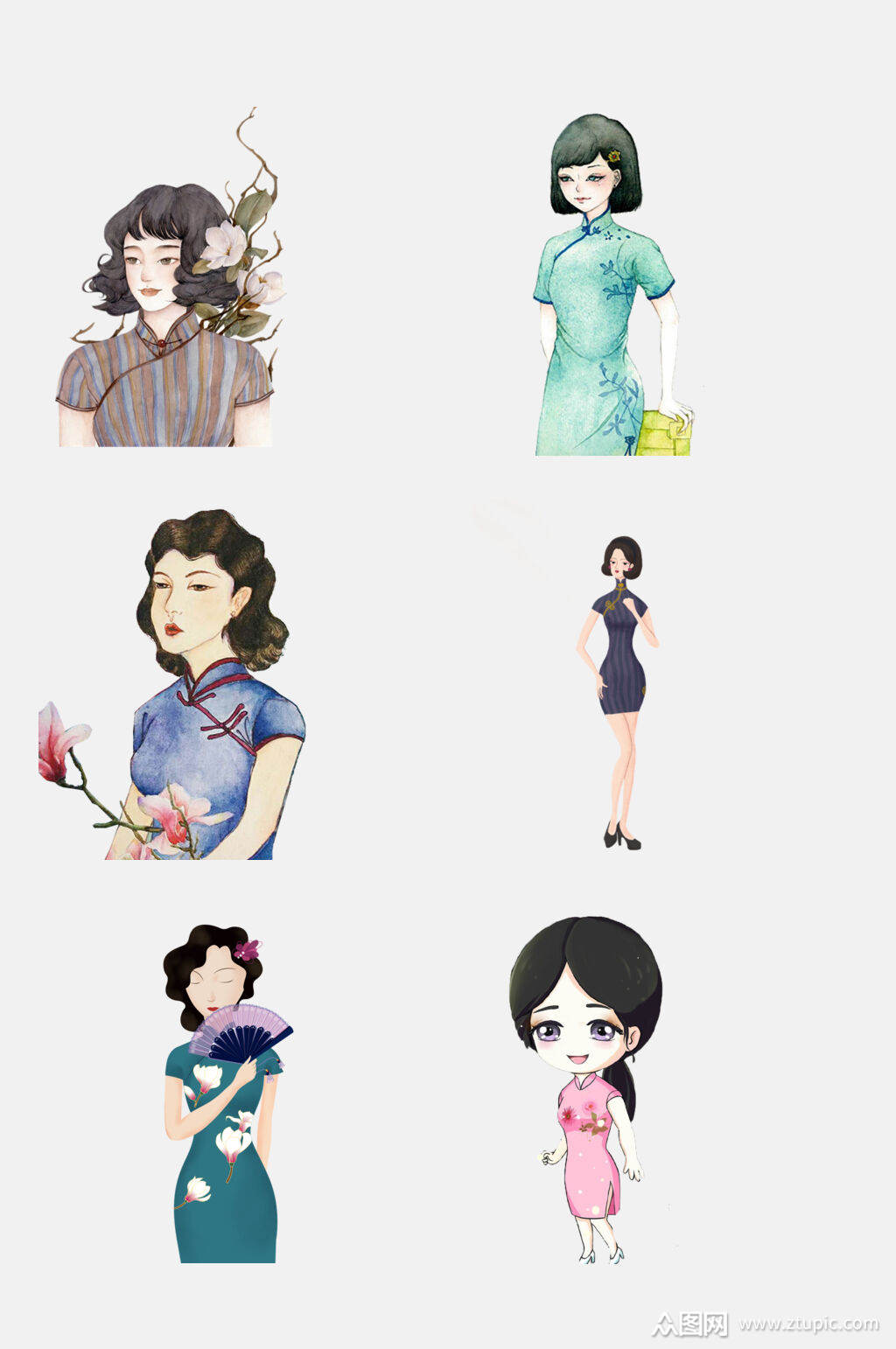 典雅民国风古典旗袍美女免抠素材